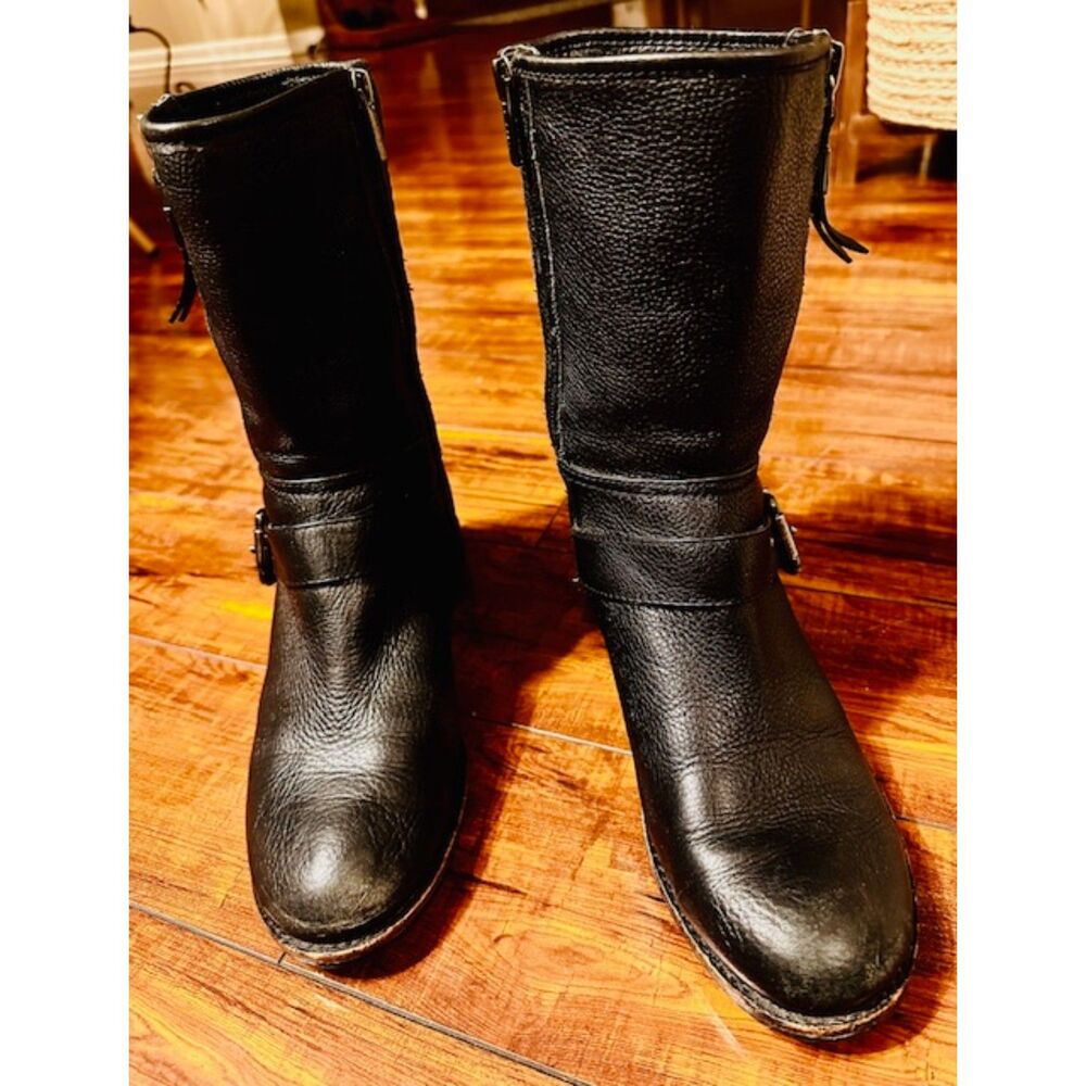 Vince Camuto Blk Leather Nickle Hardware Witty Mid Calf Winchell Moto Boots 8.5